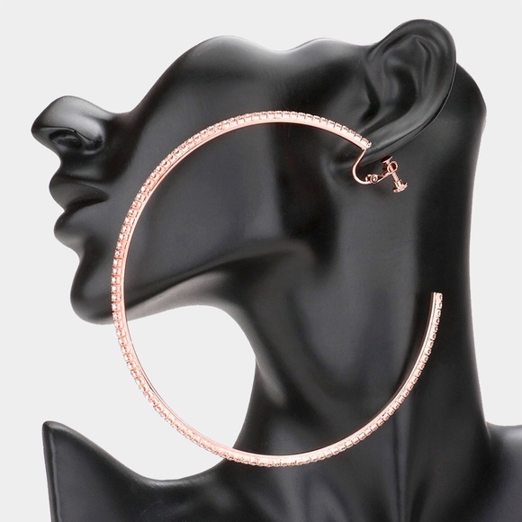 Rose Gold Clip On Hoop Statement Earrings - Picture 1 of 2